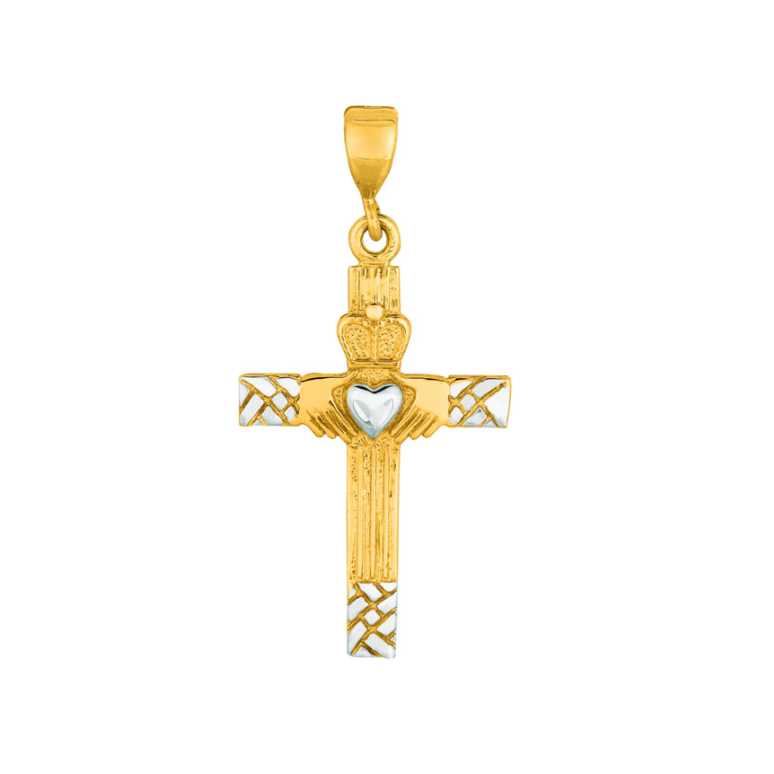 14K Gold Heart Detail Cross-Two-tone
