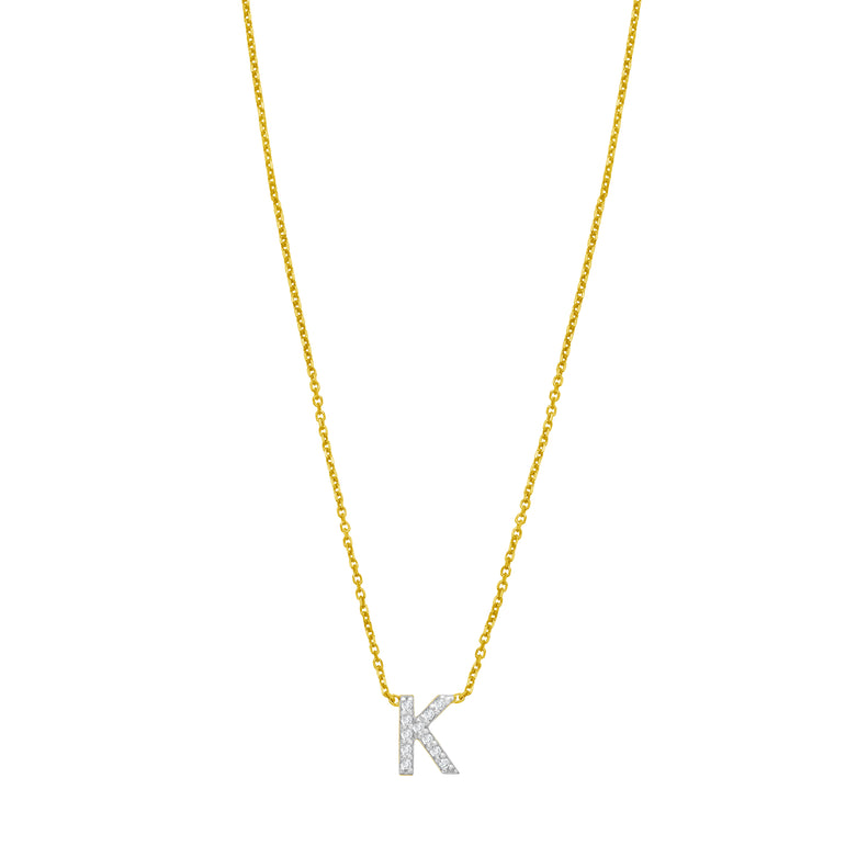 14K Mini Diamond K Initial-Yellow | Spring Ring