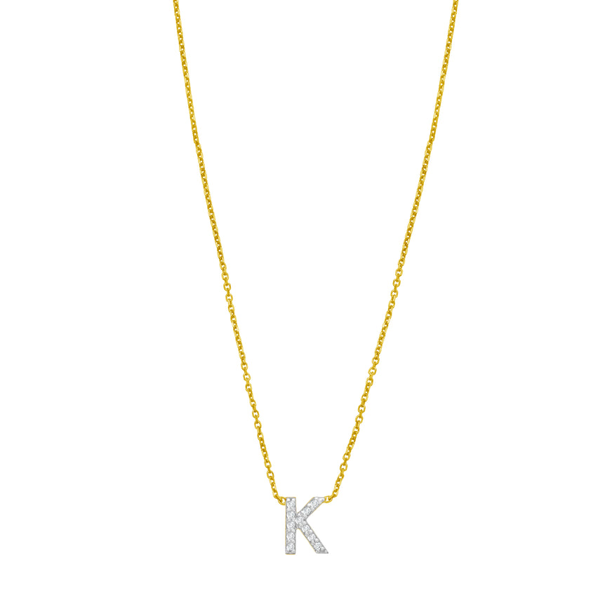 14K Mini Diamond K Initial-Yellow | Spring Ring