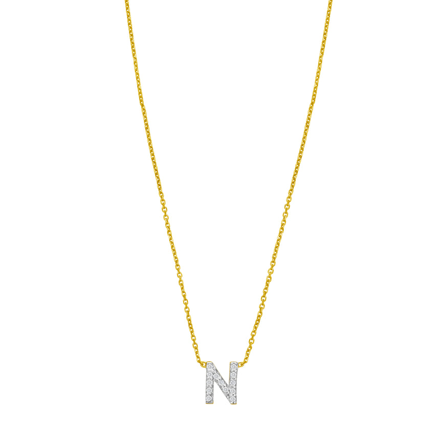 14K Mini Diamond N Initial-Yellow | Spring Ring
