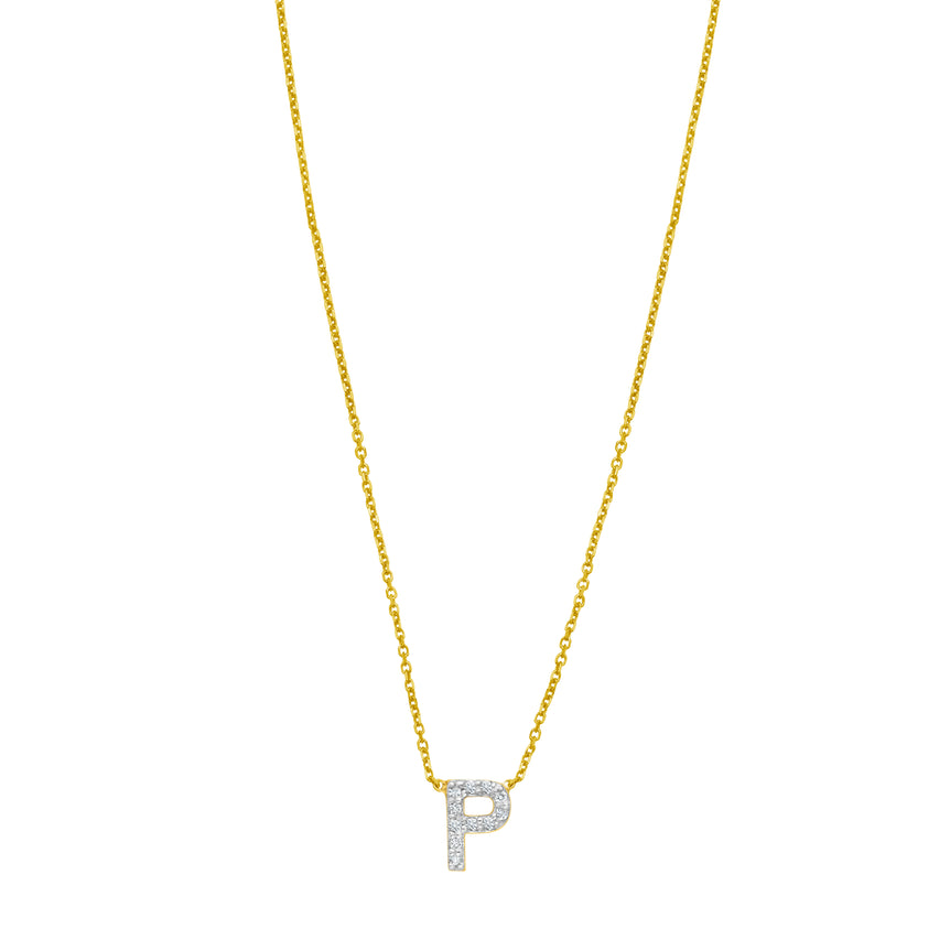 14K Mini Diamond P Initial-Yellow | Spring Ring