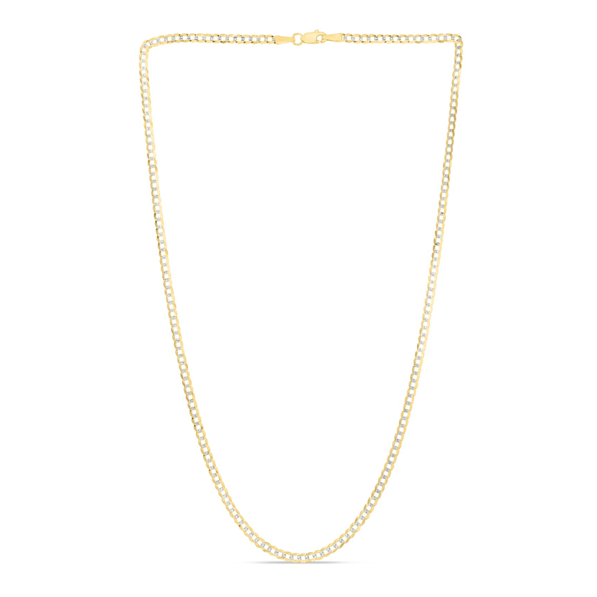 14K Gold 2.6mm White Pave Curb Chain -Yellow | Lobster