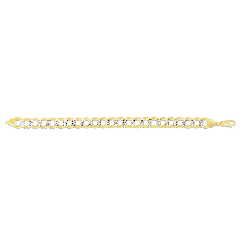 14K Gold 11.23mm White Pave Curb Chain -Yellow | Lobster