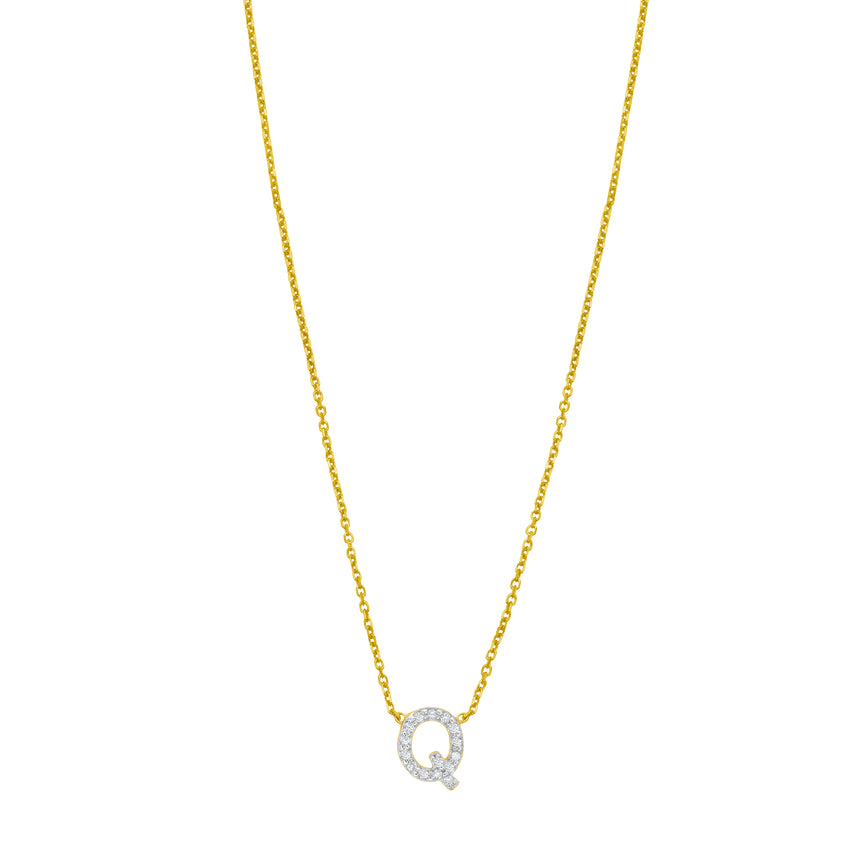14K Mini Diamond Q Initial-Yellow | Spring Ring