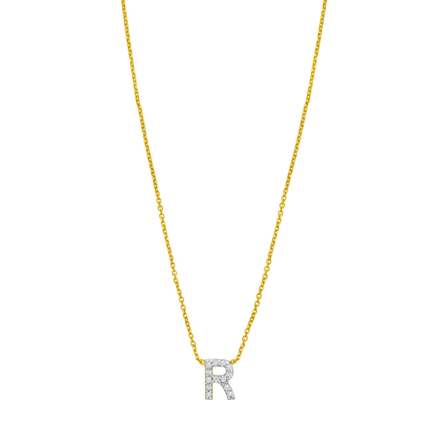 14K Mini Diamond R Initial-Yellow | Spring Ring