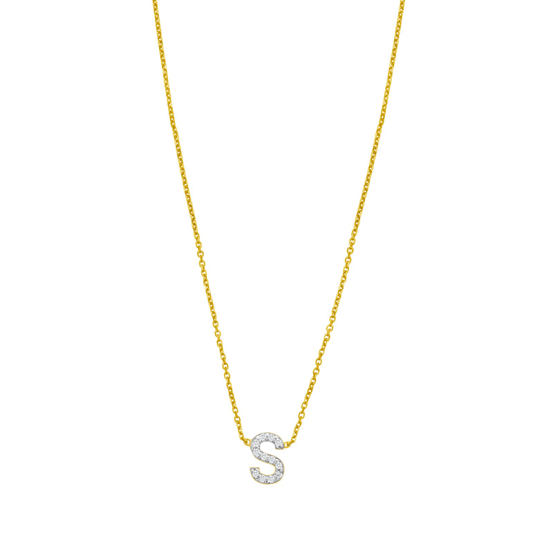 14K Mini Diamond S Initial-Yellow | Spring Ring
