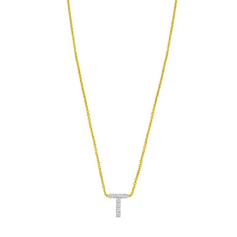14K Mini Diamond T Initial-Yellow | Spring Ring
