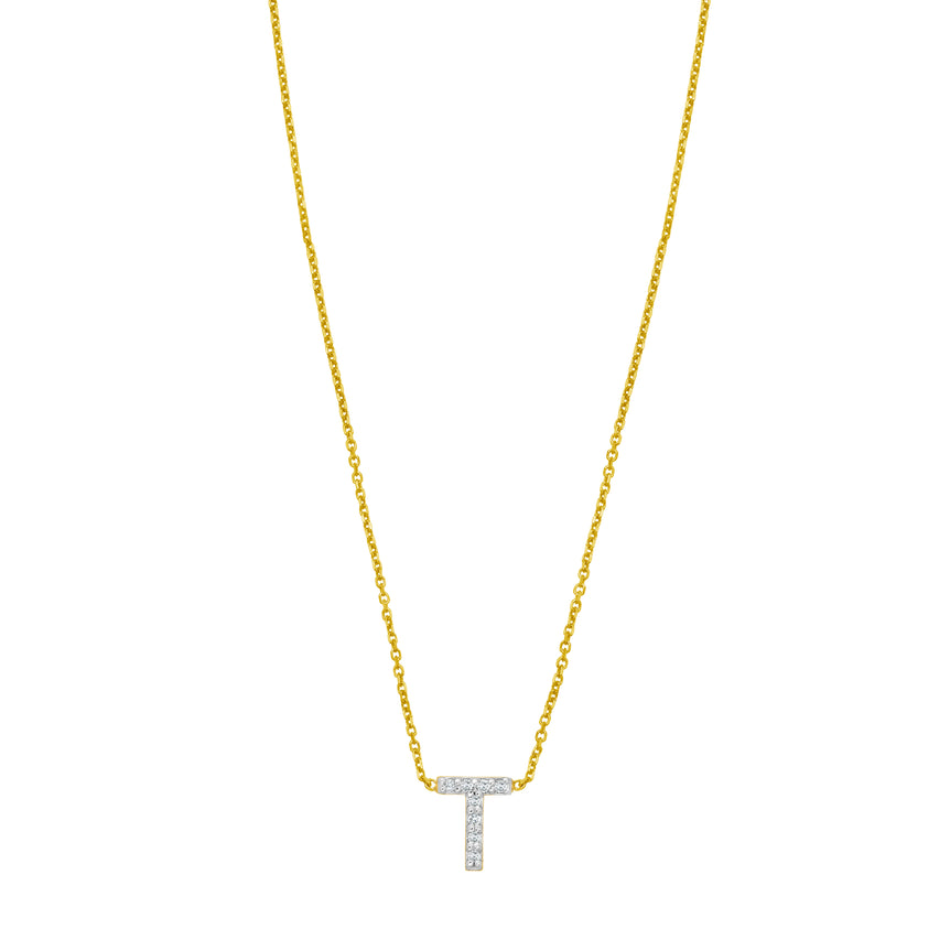 14K Mini Diamond T Initial-Yellow | Spring Ring