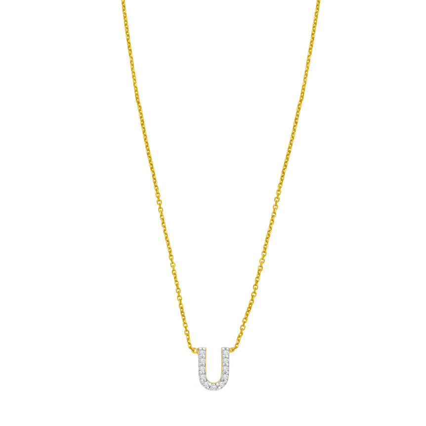 14K Mini Diamond U Initial-Yellow | Spring Ring