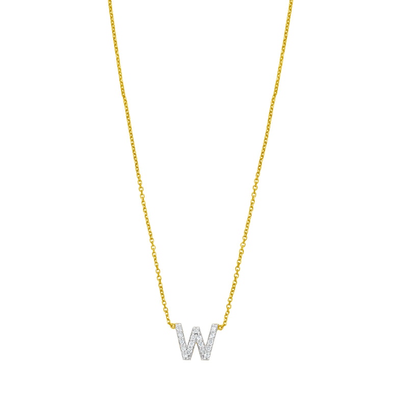 14K Mini Diamond W Initial-Yellow | Spring Ring