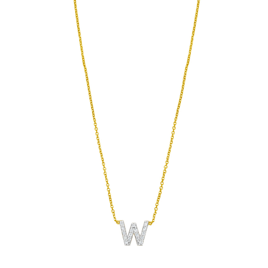 14K Mini Diamond W Initial-Yellow | Spring Ring