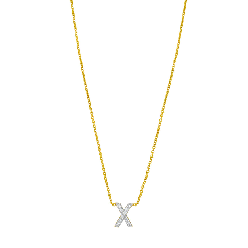 14K Mini Diamond X Initial-Yellow | Spring Ring