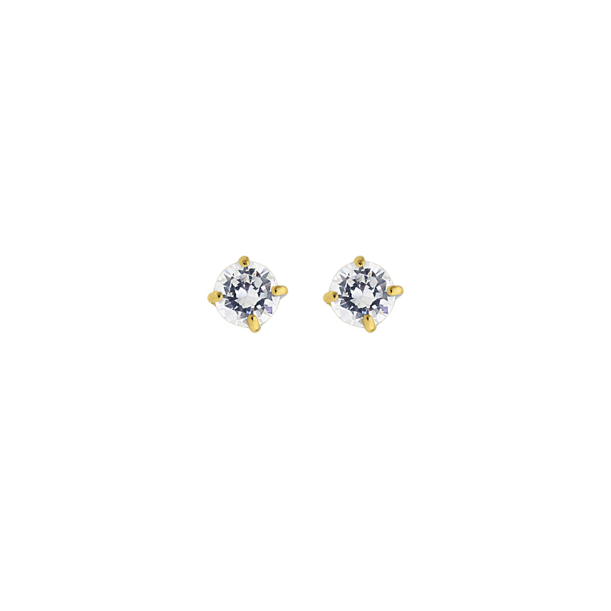 14K Gold 4mm Round CZ Stud Earring-Yellow | Push Back