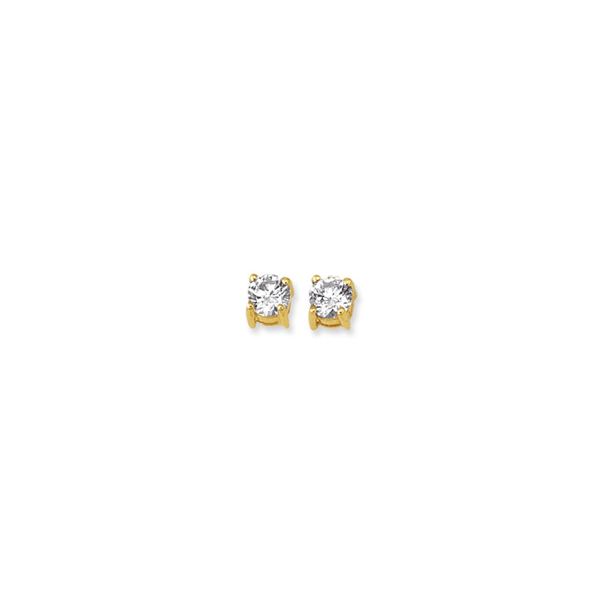 14K Gold 5mm Round CZ Stud Earring-Yellow | Push Back