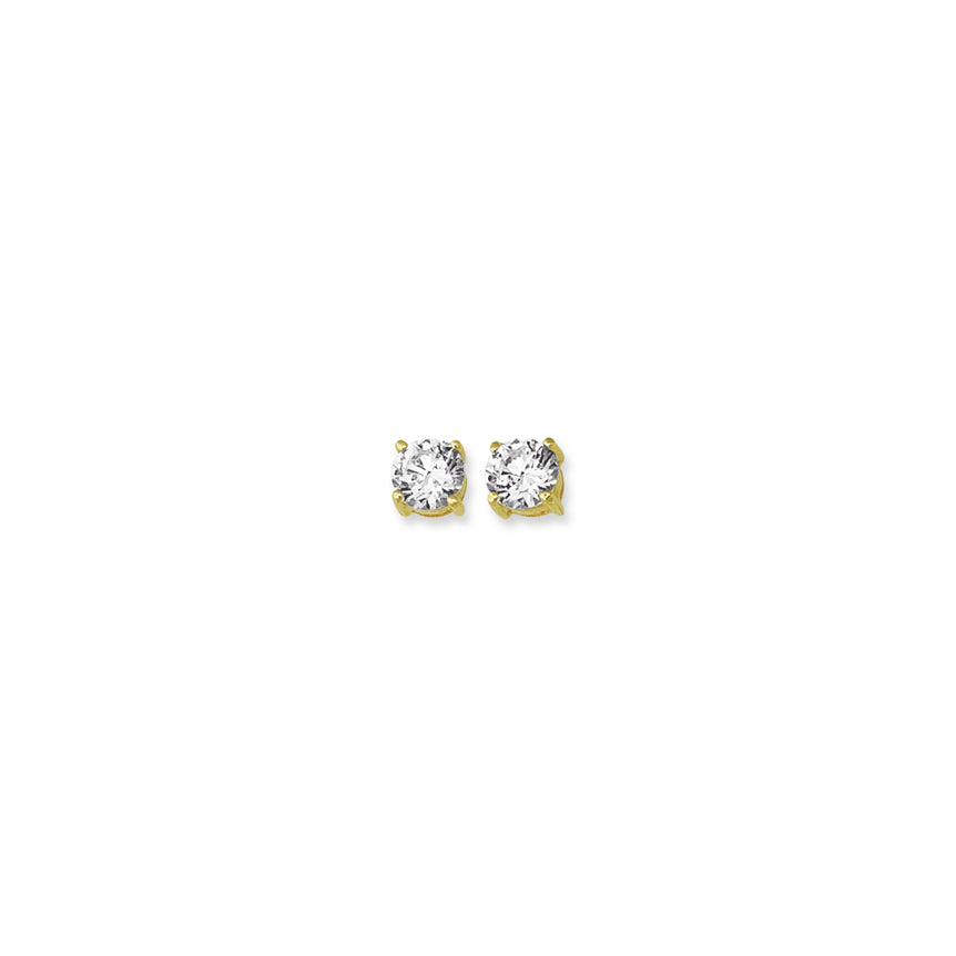 14K Gold 6mm Round CZ Stud Earring-Yellow | Push Back