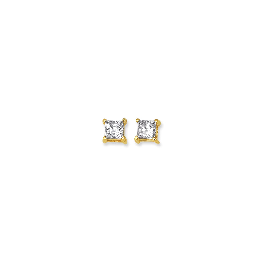 14K Gold 5mm Princess Cut CZ Stud Earring-Yellow | Push Back
