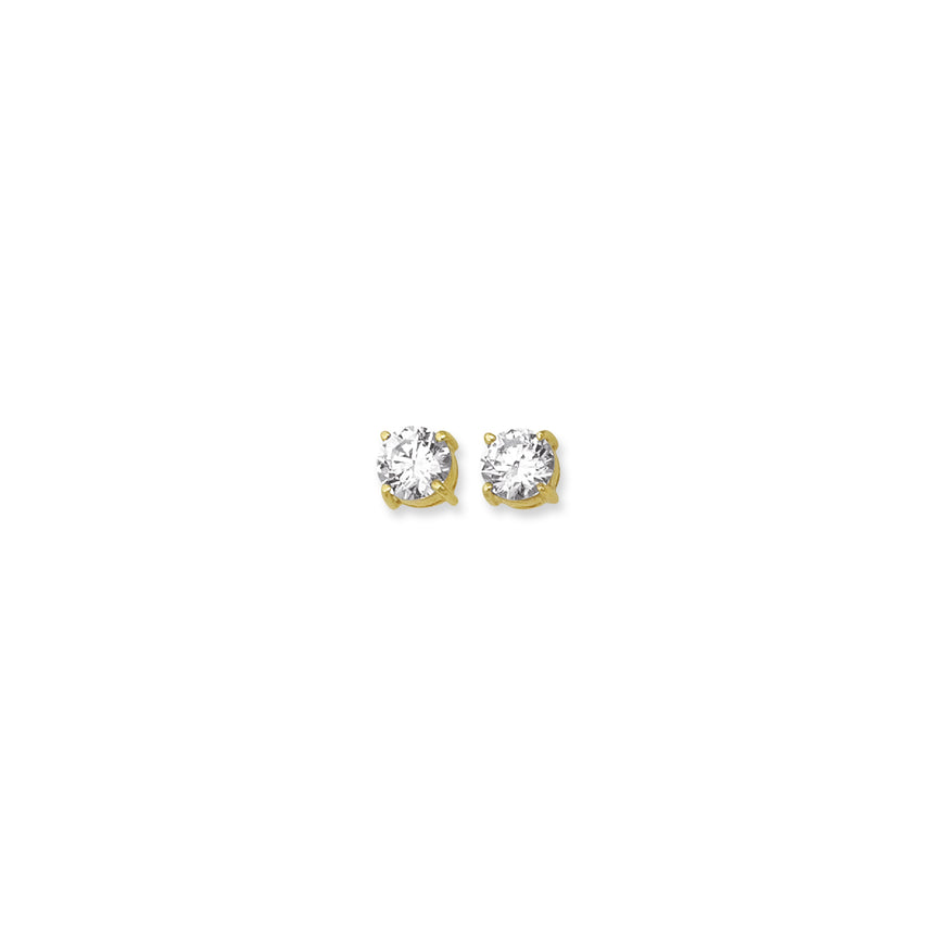 14K Gold 8mm Round CZ Stud Earring-Yellow | Push Back