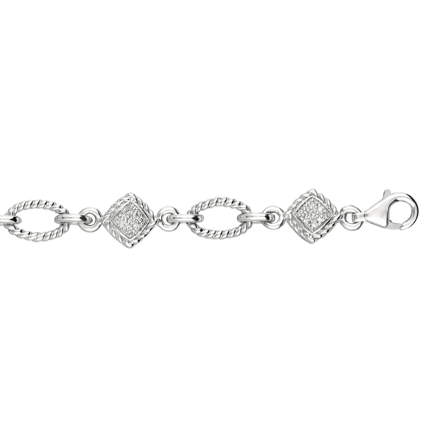 Silver Open Oval Rope .25ct Diamond Accent Link Bracelet-White | Lobster