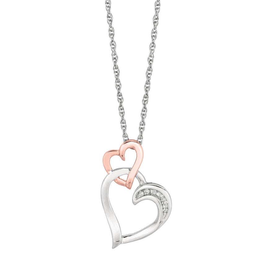 Silver Diamond Accent .03ct Two Tone Interlocked Hearts Necklace -White | Lobster