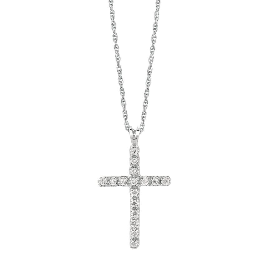 Silver .05ct Diamond Cross Necklace-White | Lobster