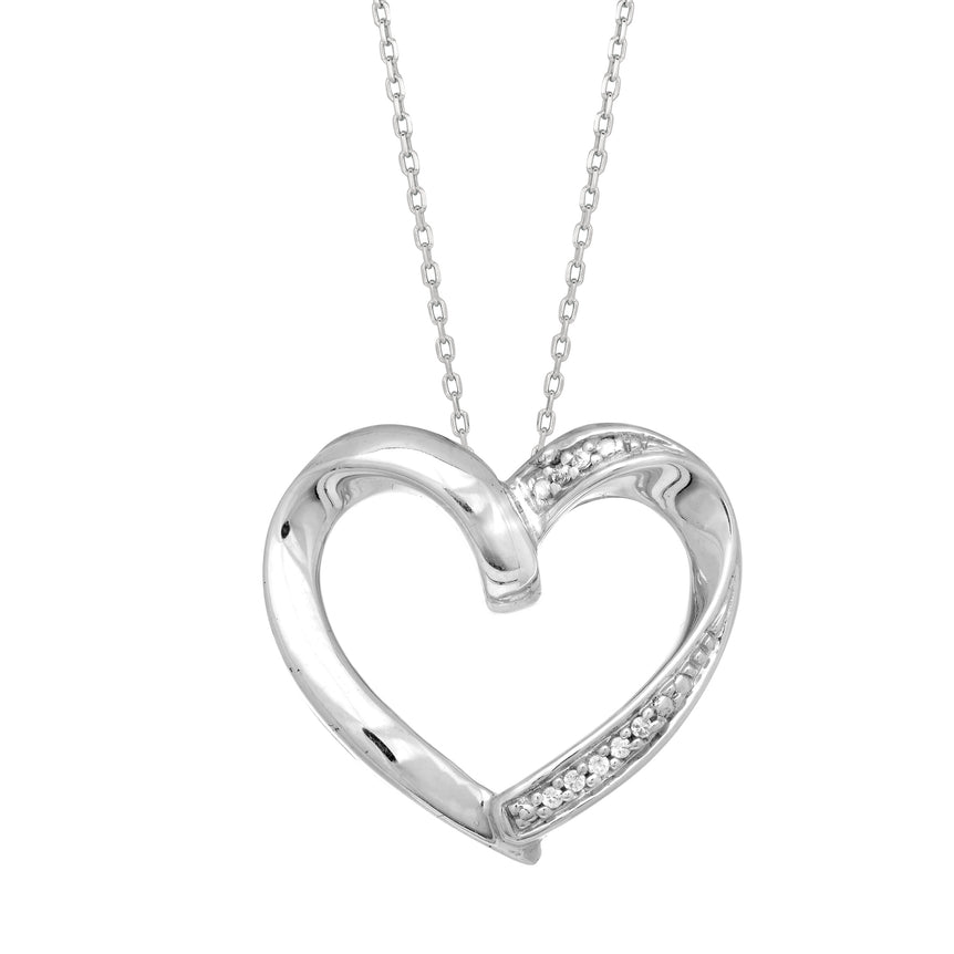 Silver Diamond Accent .03ct Heart Necklace -White | Lobster
