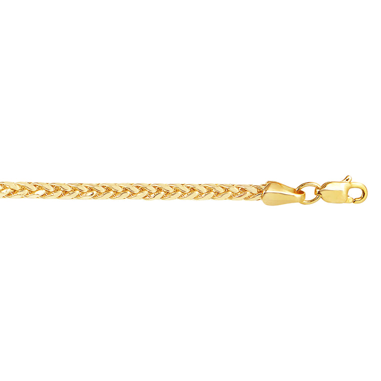 14K Gold 7.5" 2.7mm Diamond Cut Lite Round Wheat Chain -Yellow | Lobster