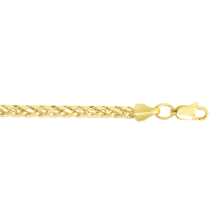 14K Gold 24" 3.15mm Diamond Cut Lite Round Wheat Chain -Yellow | Lobster