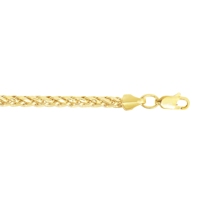14K Gold 24" 3.15mm Diamond Cut Lite Round Wheat Chain -Yellow | Lobster