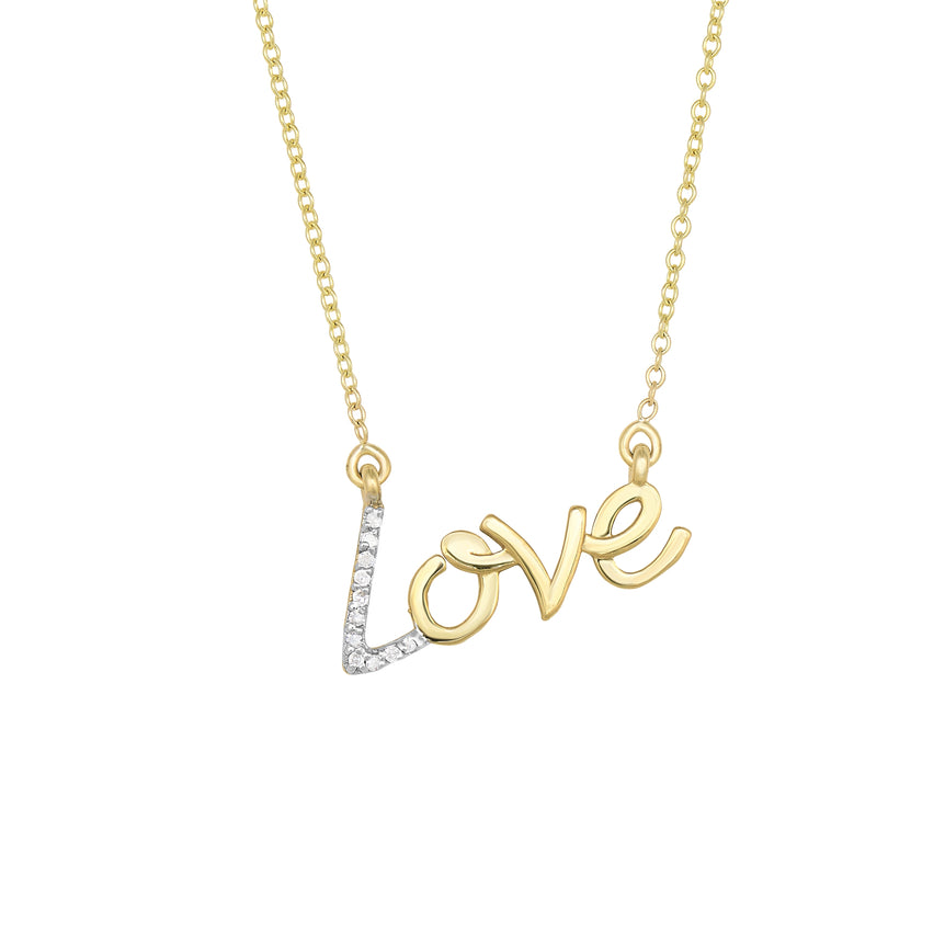 14K Gold .07ct Diamond "Love" Necklace-Yellow | Lobster
