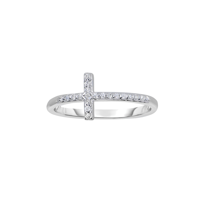 14K Gold .12ct Diamond Side Cross Ring-White