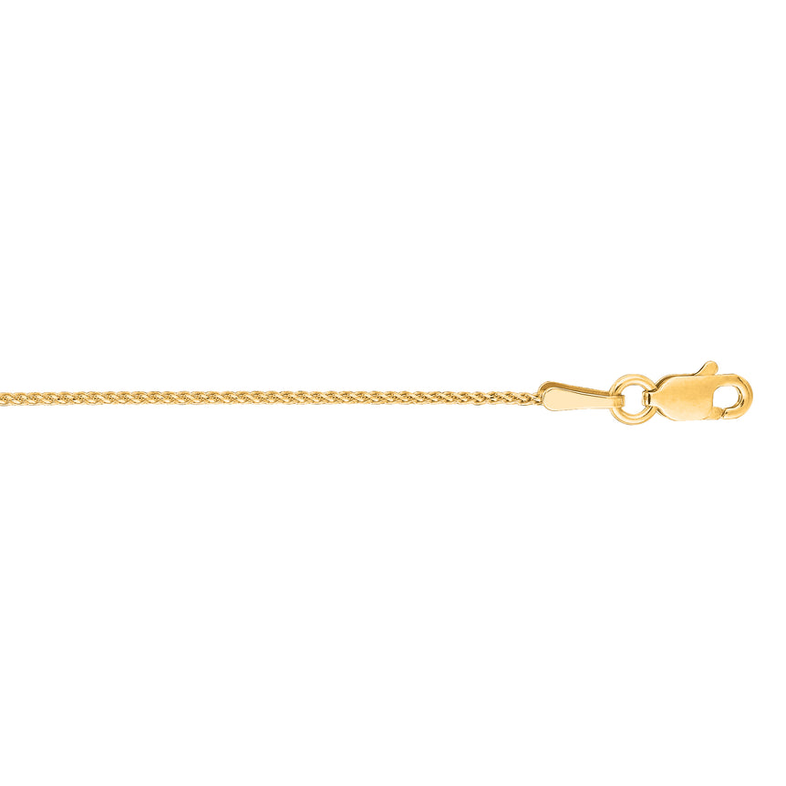14K Gold 1mm Diamond Cut Round Wheat Chain -Yellow | Lobster