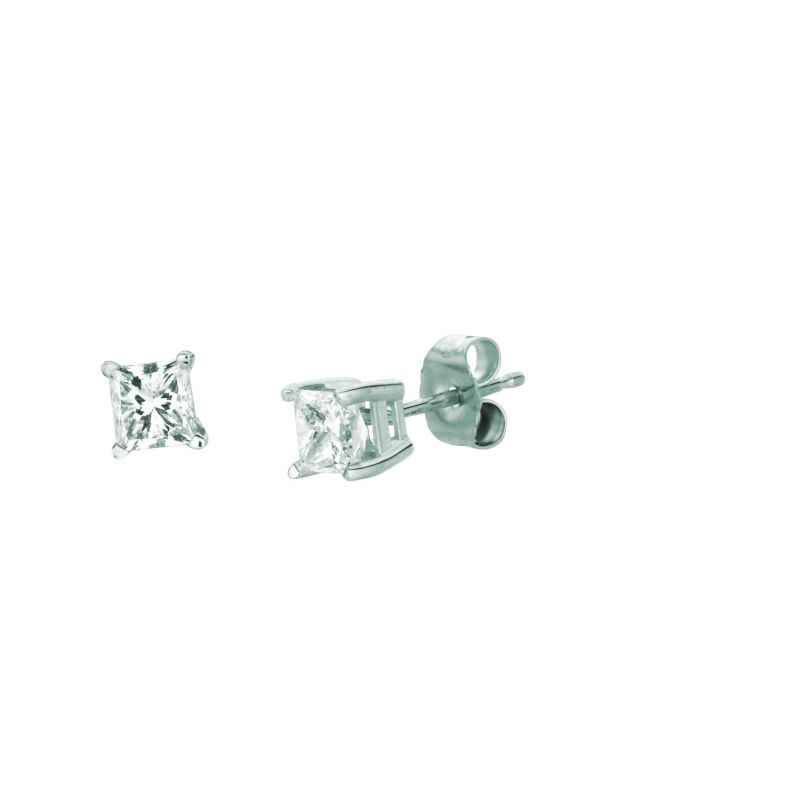 14K Gold .25ct G-H/SI2 Princess Cut Diamond Stud Stud Earring-White | Push Back