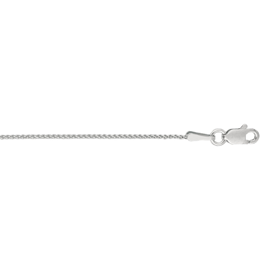 14K Gold 1mm Diamond Cut Round Wheat Chain -White | Lobster