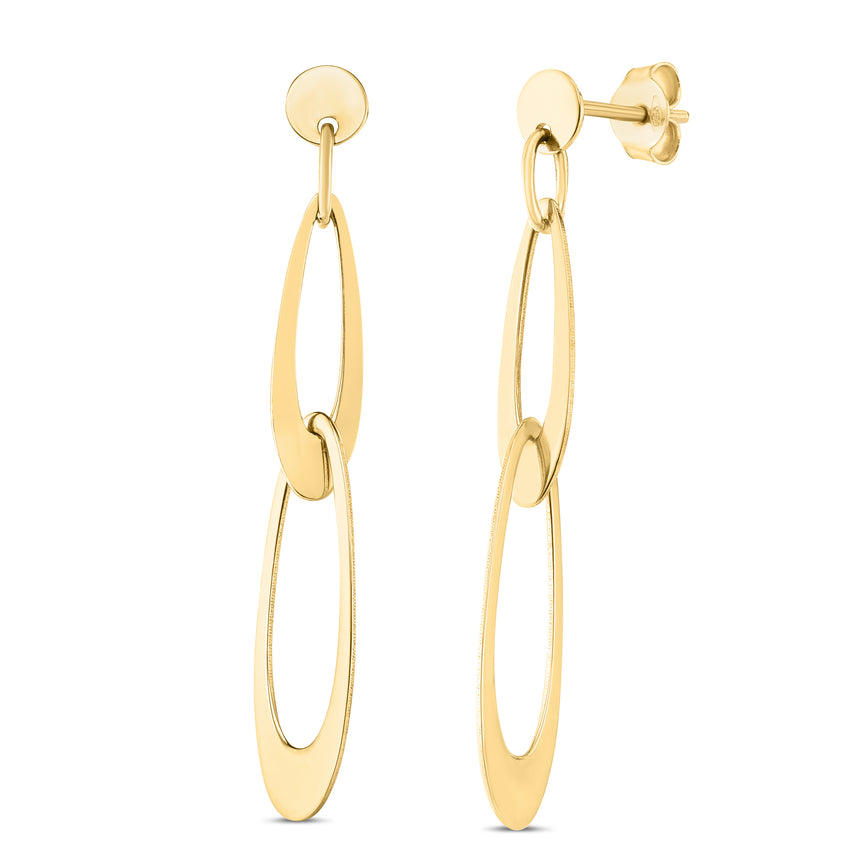 14K Gold Italian Oval Link Earrings-Yellow | Push Back