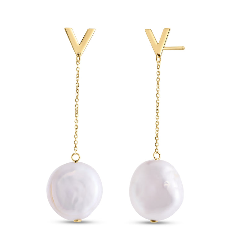 14K Tesoro Pearl Drop Earrings-Yellow | Push Back
