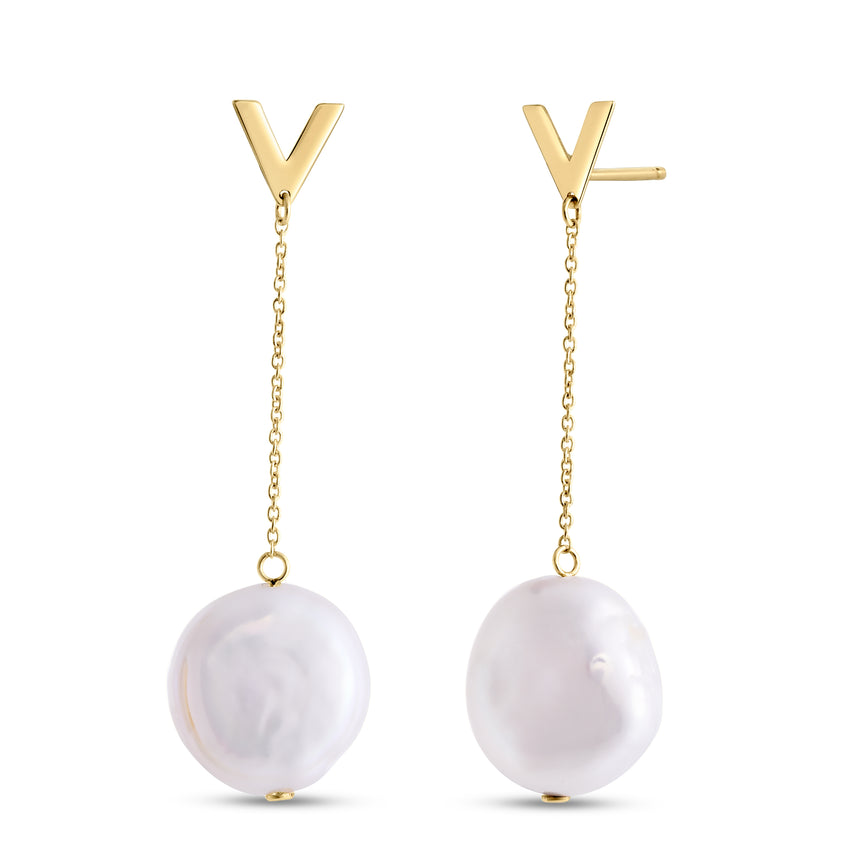 14K Tesoro Pearl Drop Earrings-Yellow | Push Back