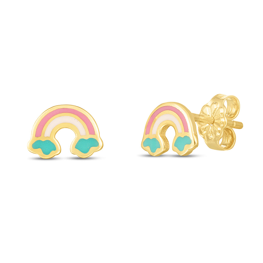 14K Gold Rainbow Studs-Yellow | Push Back