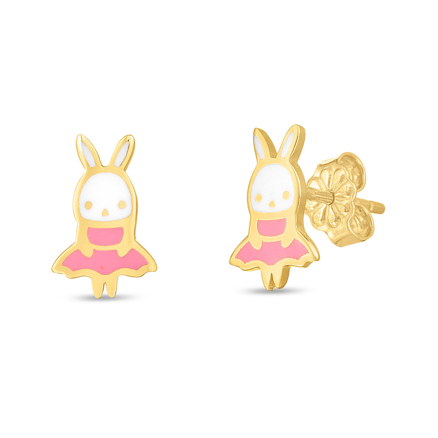 14K Gold Bunny Studs-Yellow | Push Back