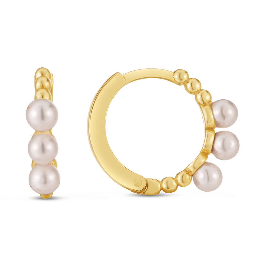 14K Gold Pearl Huggie Earring-Yellow | Snap