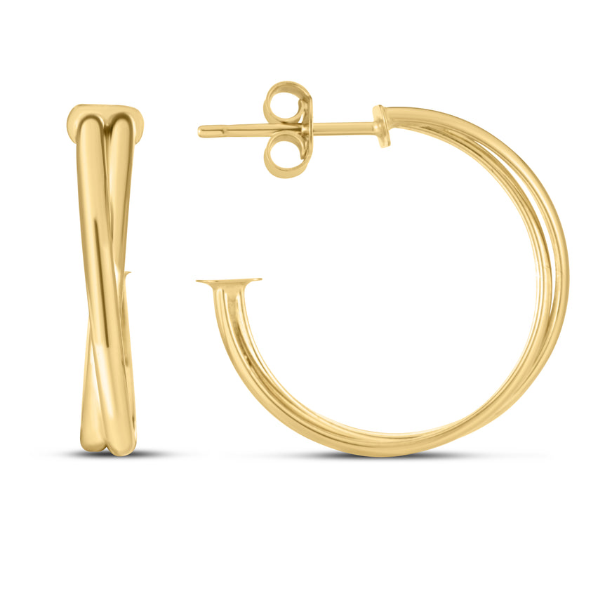 14K Gold Large Crossover Hoops-Yellow | Push Back