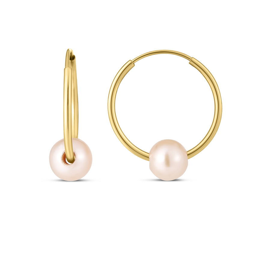 14K Gold Round Endless Pearl Earring-Yellow | Endless