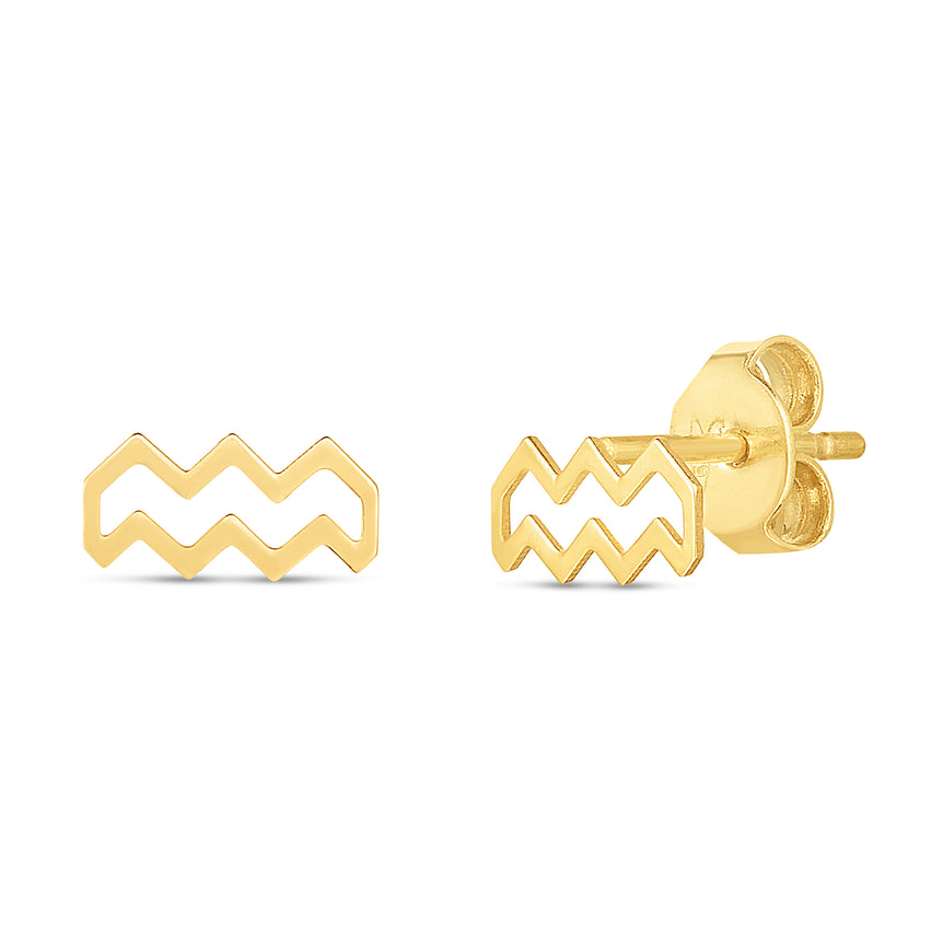 14K Gold Aquarius Studs-Yellow | Push Back