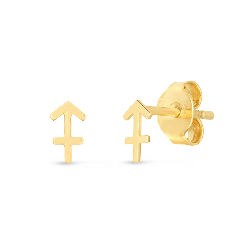 14K Gold Sagittarius Studs-Yellow | Push Back