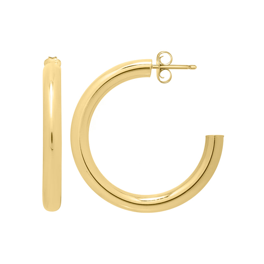 14K Gold Round C Hoops-Yellow | Push Back