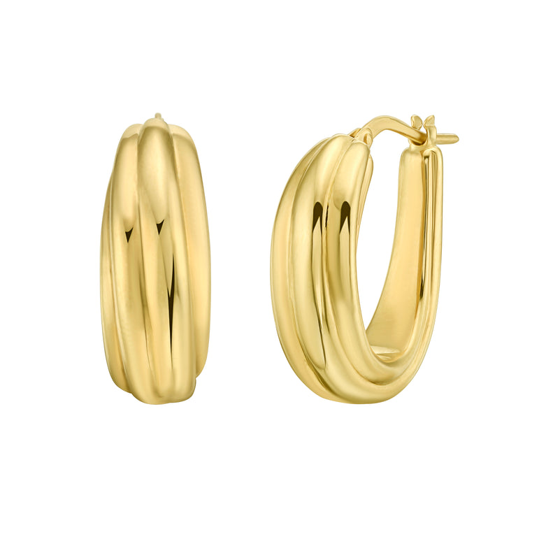 14K Ribbed Hoops-Yellow | Hinged