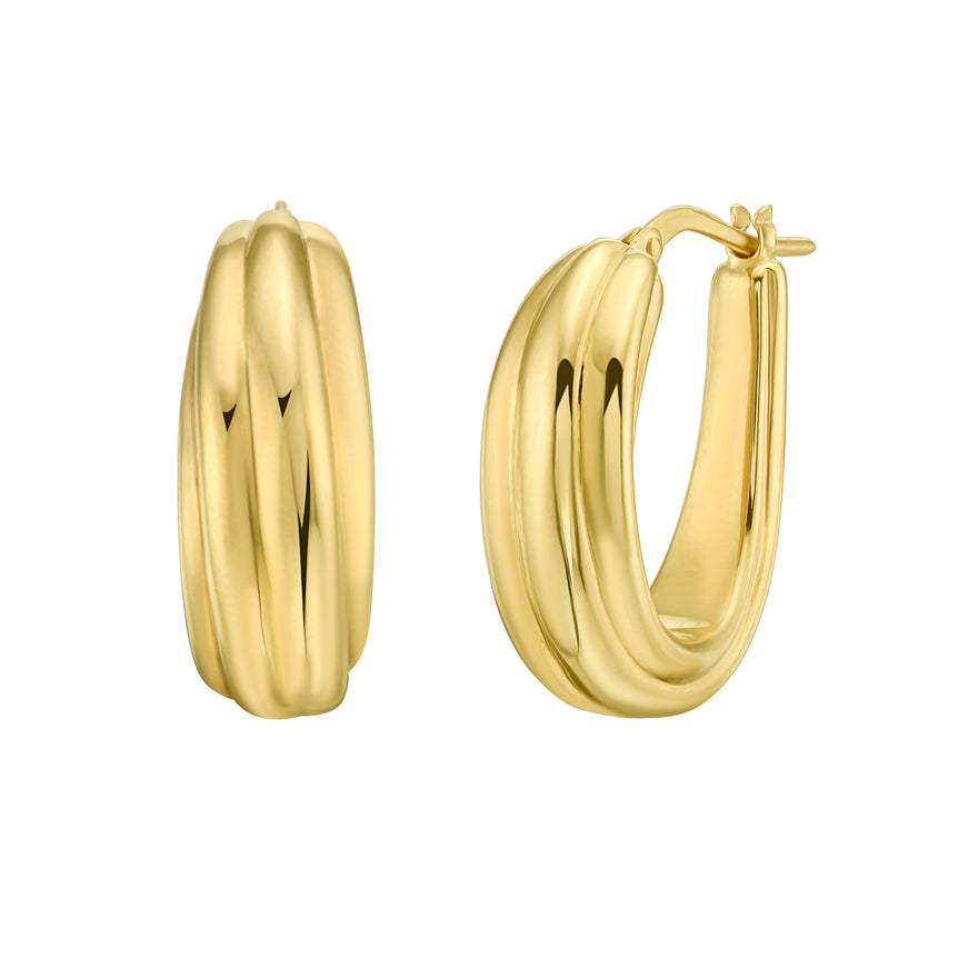 14K Ribbed Hoops-Yellow | Hinged