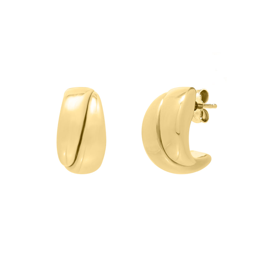 14K Gold Split Puffed Up Hoops-Yellow | Push Back