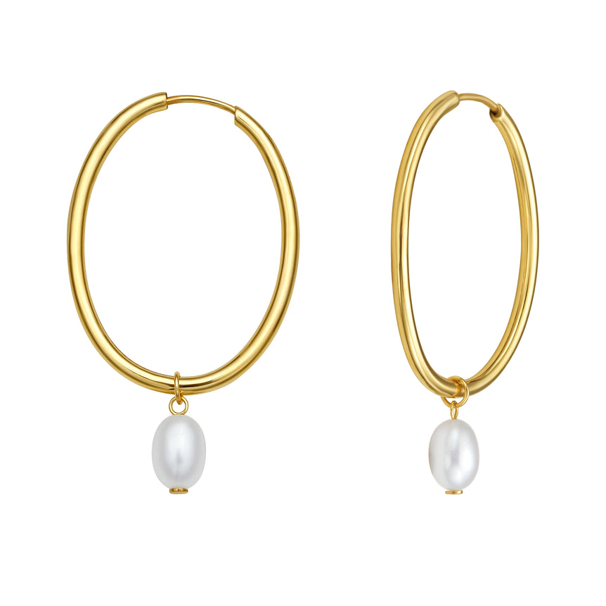 14K Pearl Drop Oval Hoops-Yellow | Endless