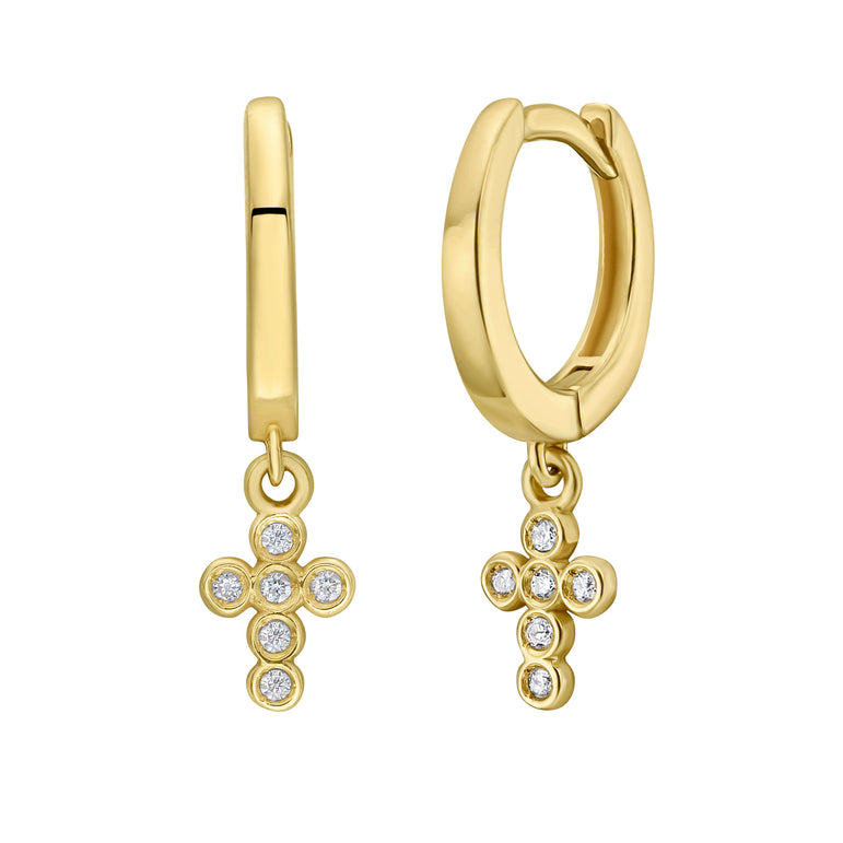 14K Petite Diamond Cross Earrings-Yellow | Snap