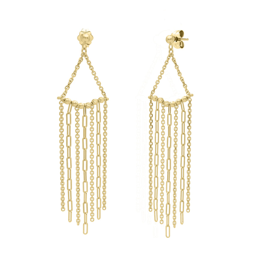14K Triangle Fringe Earrings-Yellow | Push Back